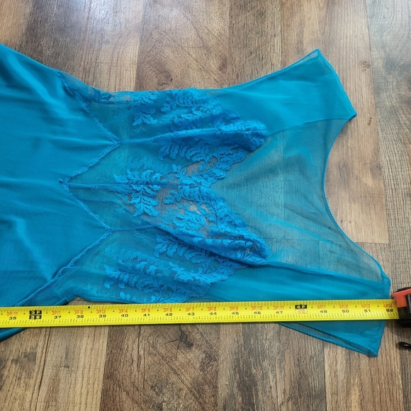 Vintage Val Mode Blue Mesh Lace Sheer Maxi Slip Nightgown Size Medium - Picture 3 of 8